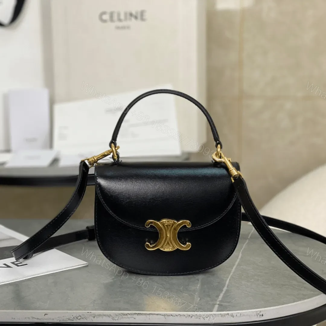 Celine Handle Black Wrinkled Leather 15.5×11.5x5cm — view 1