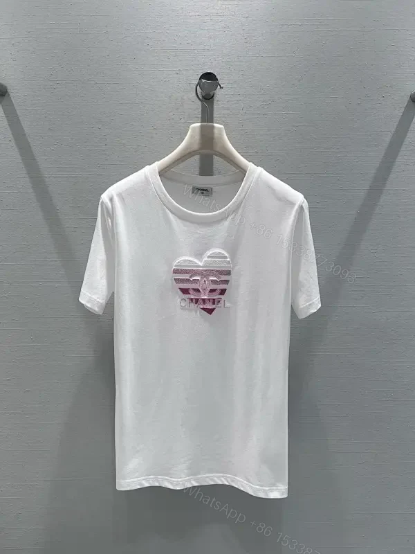 White Cotton Tee: Subtle Heart Logo, Everyday Luxury, Men's/Women's — view 1