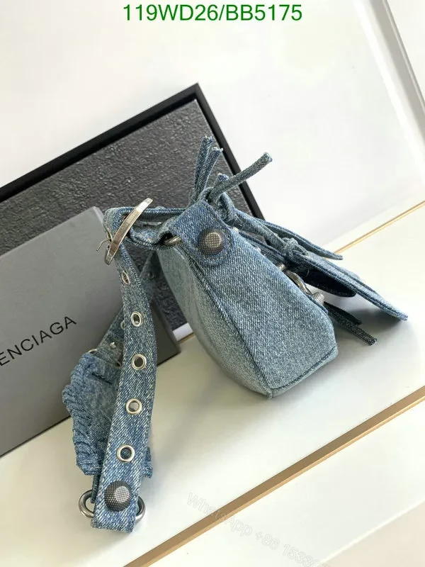 View 3 of Le Cagole Small Shoulder Bag Denim with Rhinestones Fake Balenciaga 6K8M45
