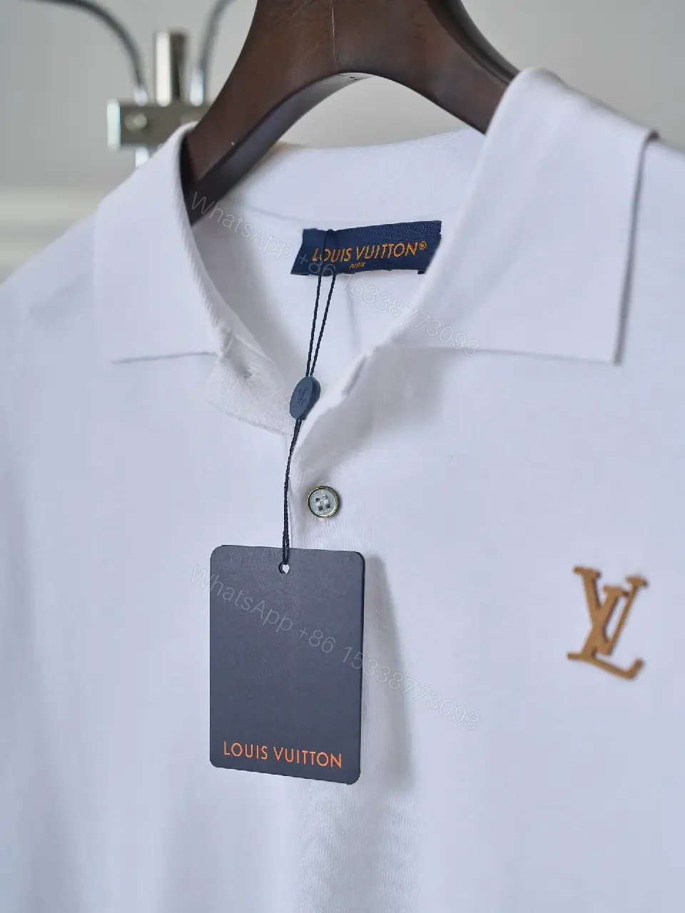 View 2 of White Cotton Polo with Monogram Logo Embroidery