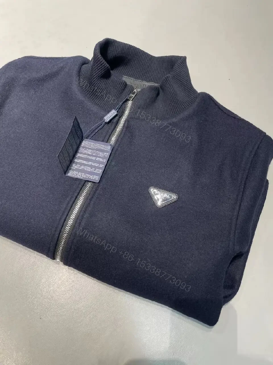 View 7 of Navy Knit Zip Bomber - Refined Texture, Subtle Logo