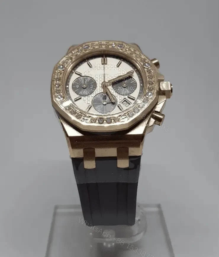 View 3 of Swiss Clone AP Replica Offshore 37mm Rose Gold/Diamond Rubber Band