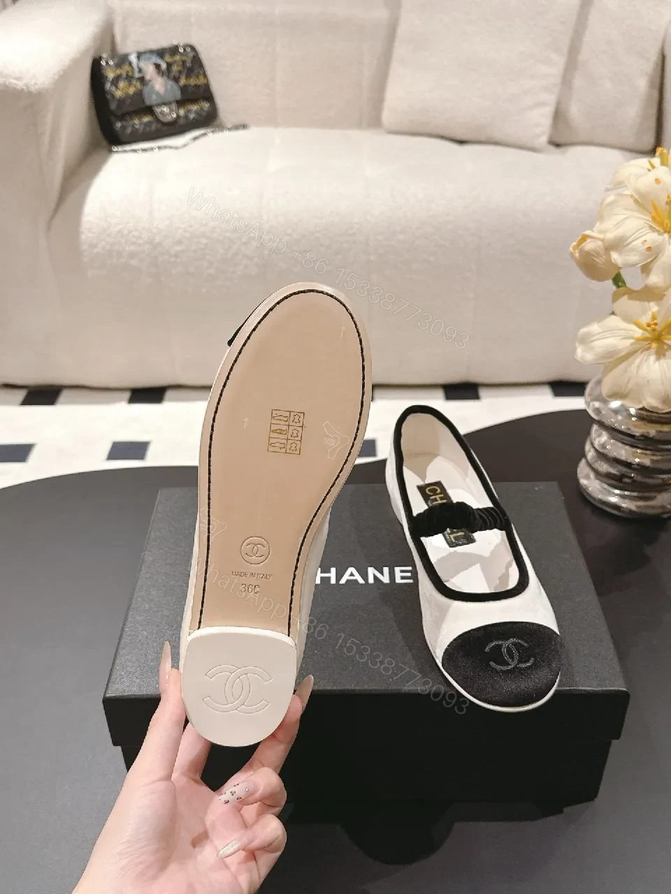 View 3 of Two-Tone Ballet Flats with Subtle Logo Embroidery, Slip-On Comfort