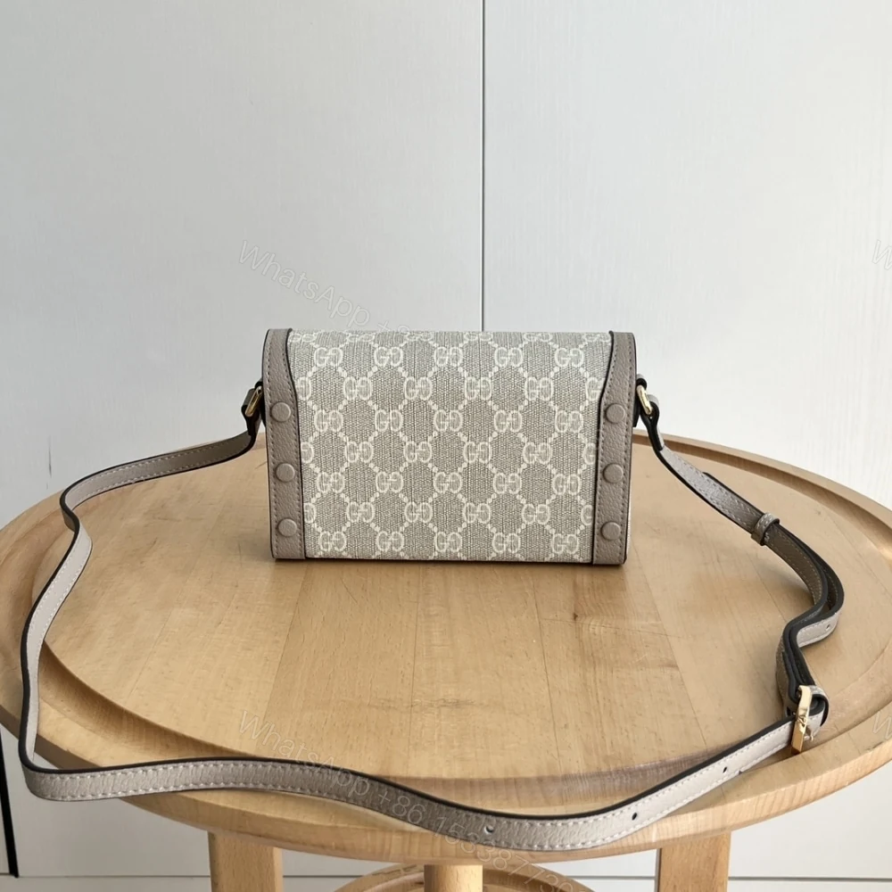 View 6 of Gucci Horsebit 1955 Mini Bag‎ Beige And White GG Supreme 18Cm ‎699296 UULBG 9683