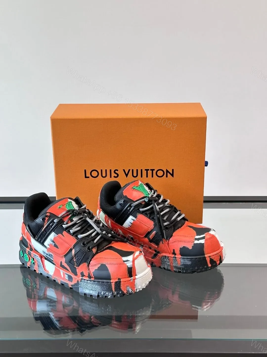 View 5 of LV Men Red Black Leather Sneakers