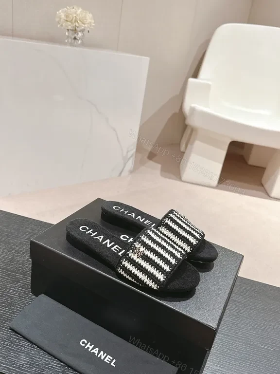 View 8 of Chanel-Inspired Striped Slip-On Slides â€“ Subtle Luxury
