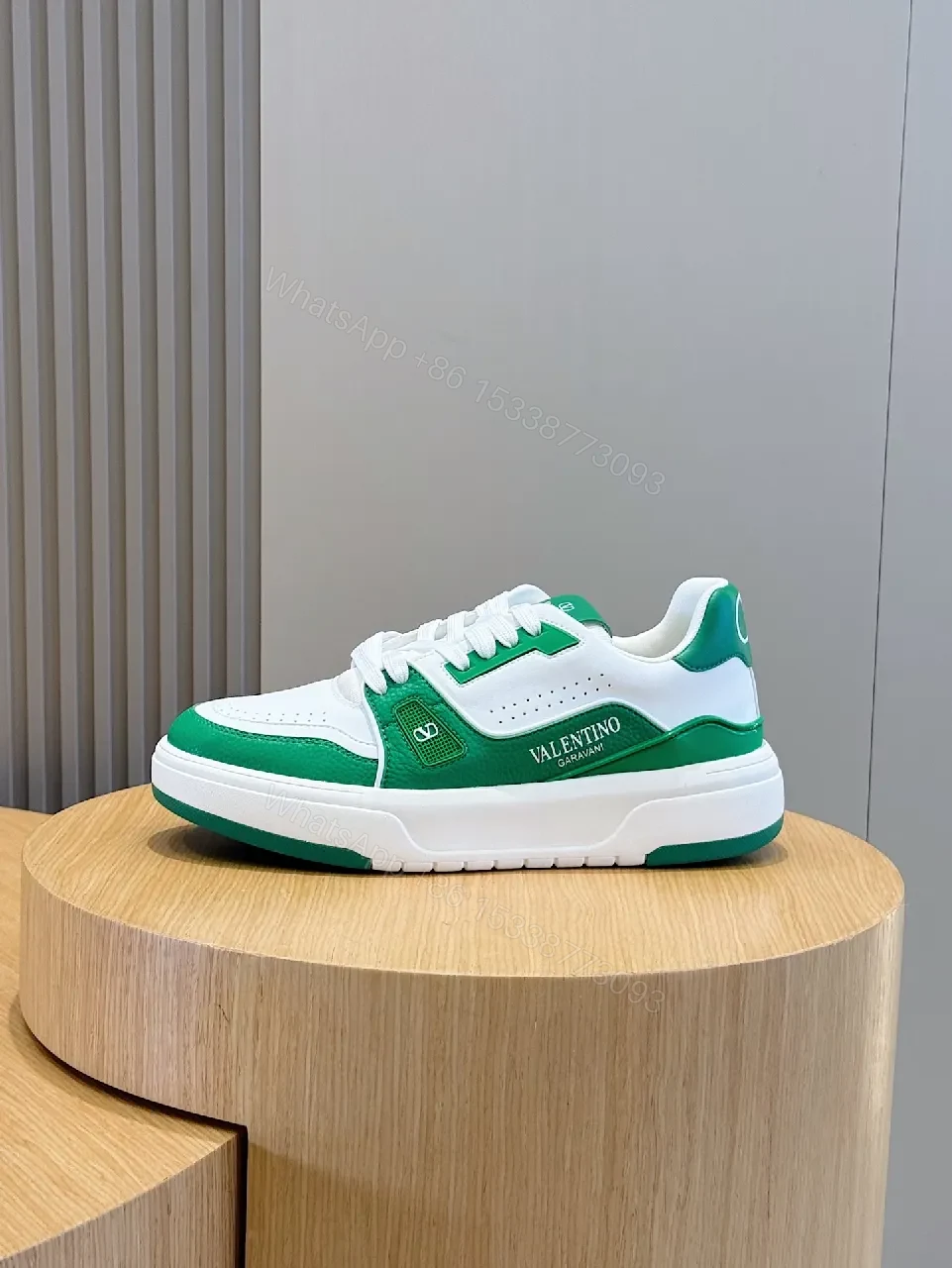 View 3 of Green & White Leather Sneakers | Luxury Casual Comfort