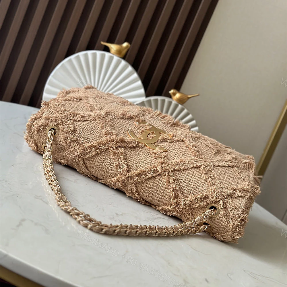 View 5 of Chanel Crochet Tweed Extra Large Flap Bag(HIGH-END GRADE)