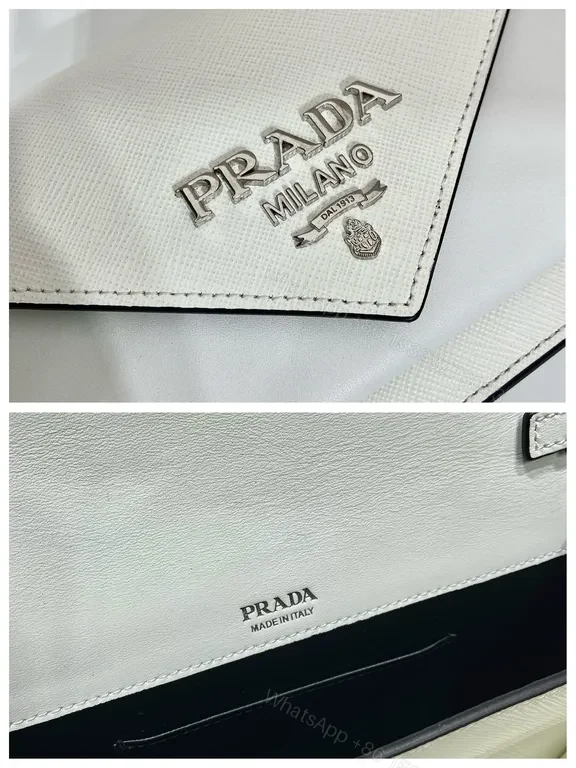 View 8 of White Prada Crossbody with Detachable Pouch - Luxe Saffiano Bag