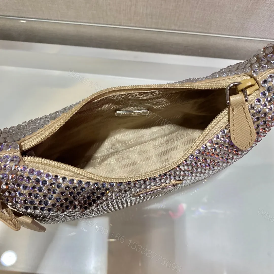 View 2 of SPARKLING HOBO BAG 23 IN BEIGE NYLON ATTACHED FULLY CRYSTALS
