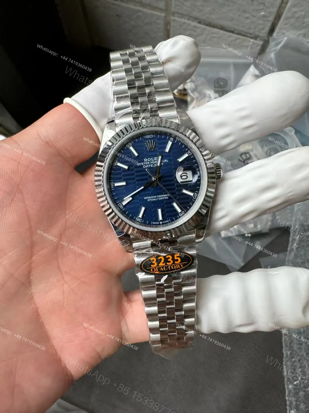 View 7 of Rolex Datejust M126334-0032 Water Ripple Blue Dial 1:1 Replica Jubilee 41MM 3235 Movement Super Clone Watch