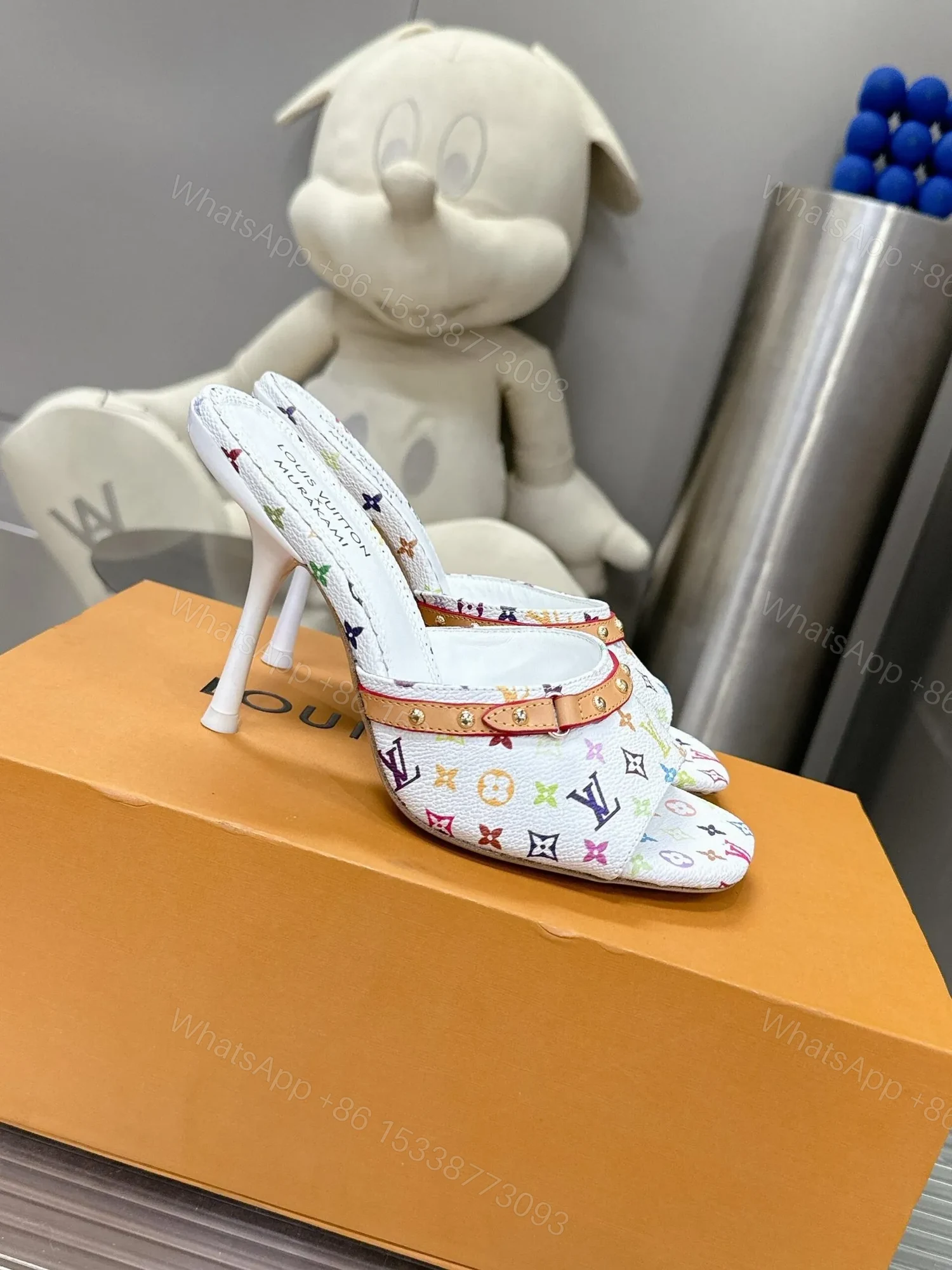 View 3 of LV Women White Multicolor Printed Leather Mules