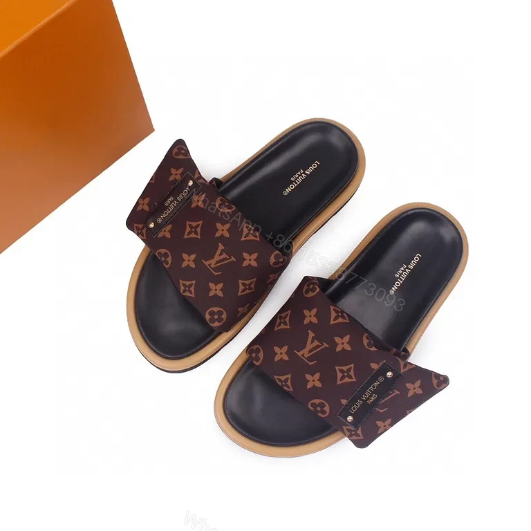 View 6 of Brown Monogram Slides - Luxe Comfort, Elevated Texture
