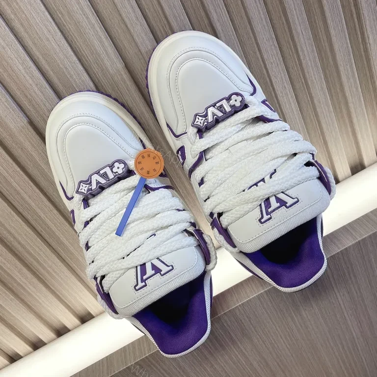 View 7 of Boldly Refined LV-Inspired Sneaker: White & Violet, All-Day Comfort