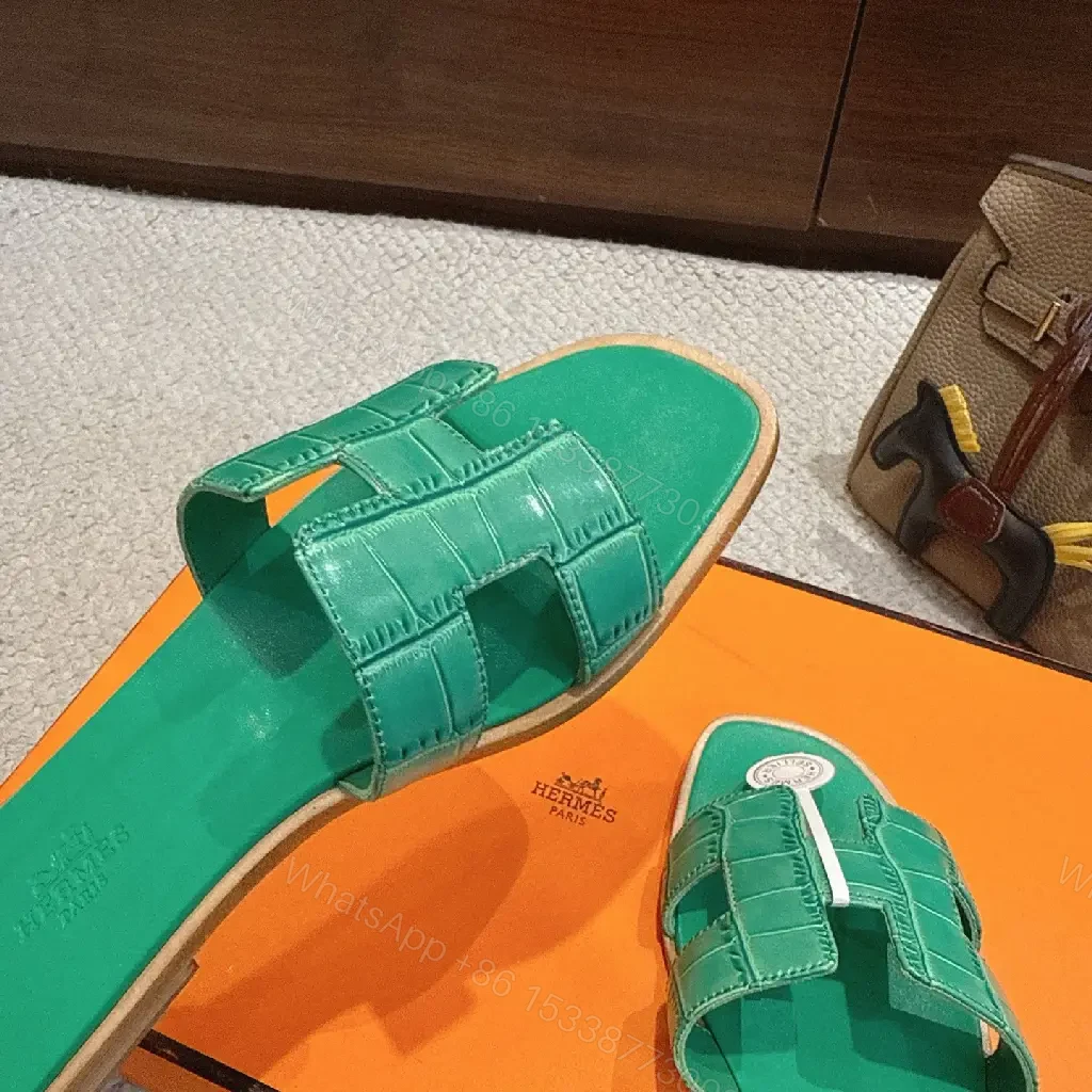 View 2 of Vivid Green Leather Slide: Luxe Comfort, Everyday Chic