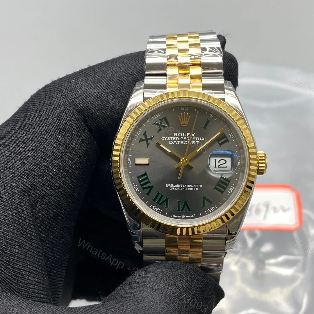 Datejust 36mm 126233 Clean Gray Dial Green Roman on SS/YG Jubilee Bracelet Super Clone — view 1