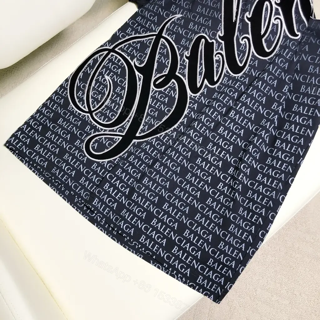 View 6 of Navy Balenciaga Script Graphic T-Shirt shirt