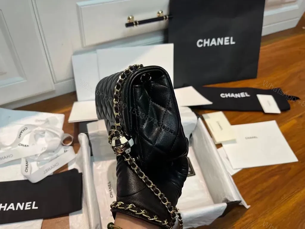 View 3 of Structured Quilted Black Chain Wallet Bag â€“ Luxury, Compact Chic