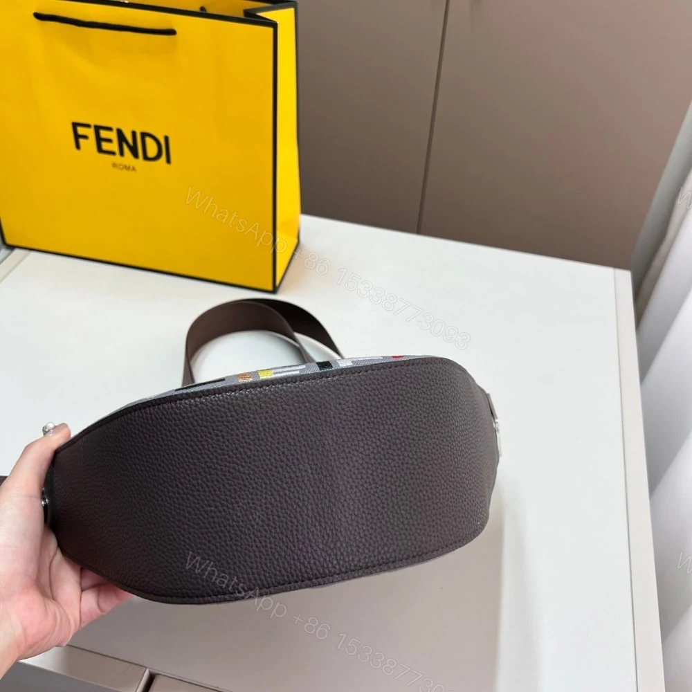 View 5 of FENDI MELON SMALL CANVAS BAG WITH MULTICOLOUR FF EMBROIDERY GREY 24CM 7VA635ATFSF11RG