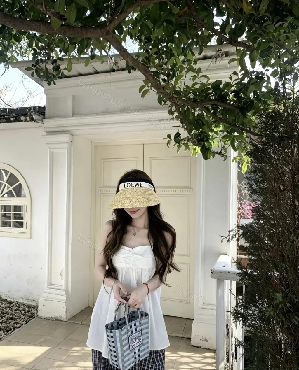 View 7 of Natural Beige Straw Visor Hat — Wide-Brim, Elastic Band, LOEWE Band