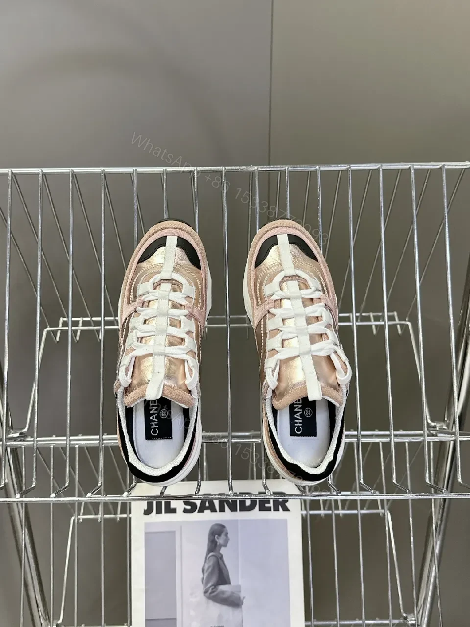 View 7 of Metallic Rose-Pink & White Sneakers: Couture-Style Everyday Luxury