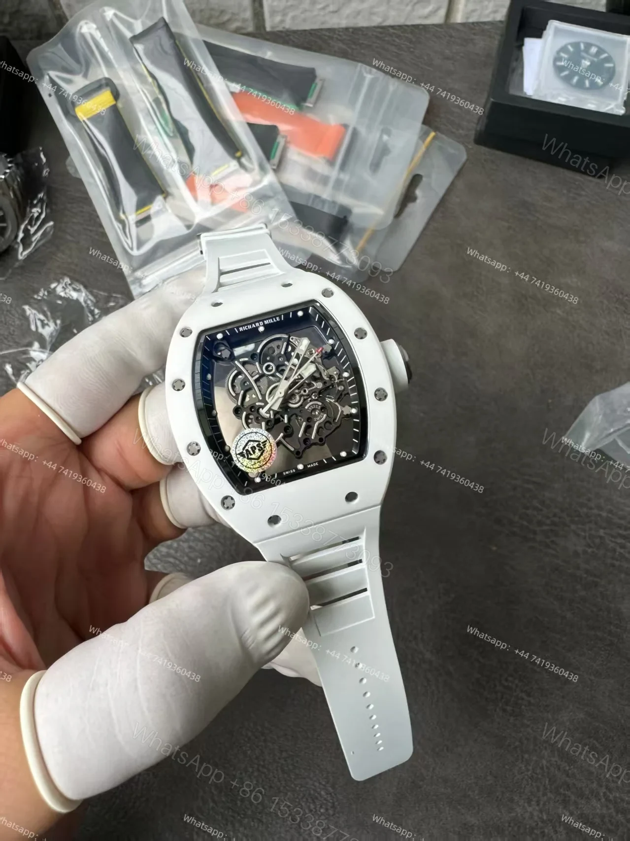 View 4 of Super Clone Richard Mille RM 055 White Ceramic Titanium Skeleton White Rubber Strap 1:1 Replica Watch