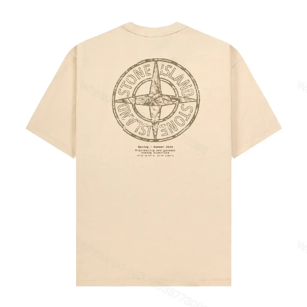View 4 of Beige Stone-Tex Minimalist Tee: Subtle Luxury Top