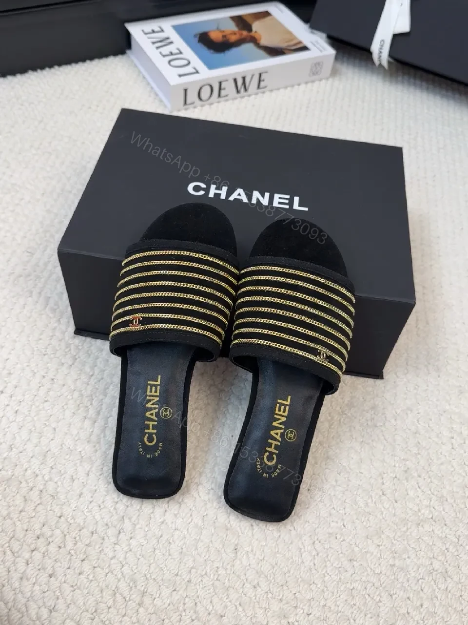 View 8 of Gold-Accent Slip-Ons: Textured Luxury Sandals