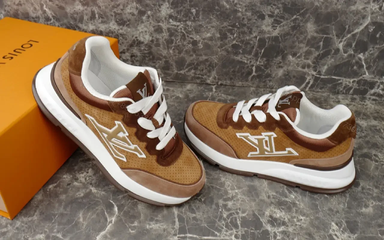 View 9 of Brown Leather Sneaker with LV Detailing - High-Top Comfort