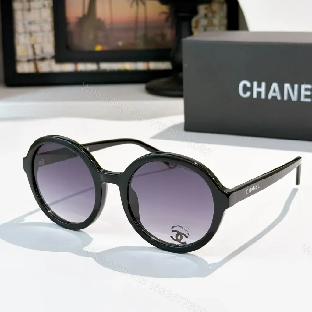 View 5 of Black Frames Round Sunglasses – Oversized, Glossy with Chanel Logo