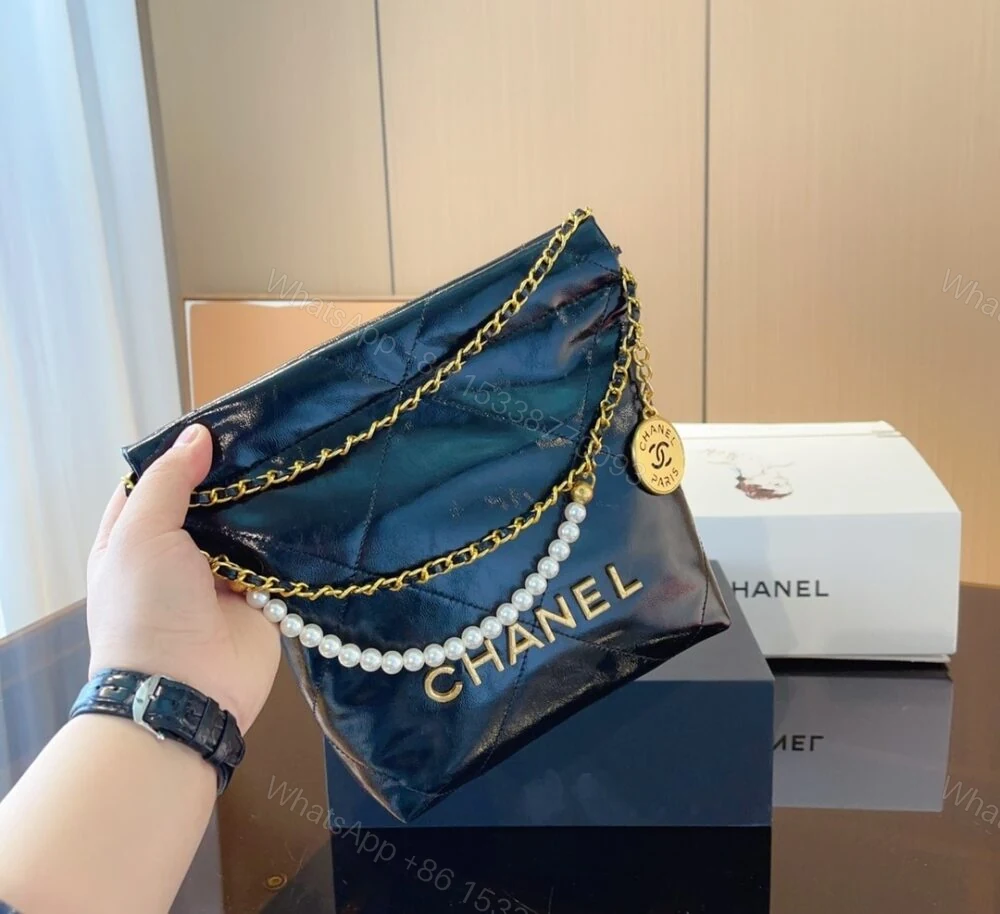 View 3 of Chanel 22 Mini Handbag Crystal Pearls Black 22Cm