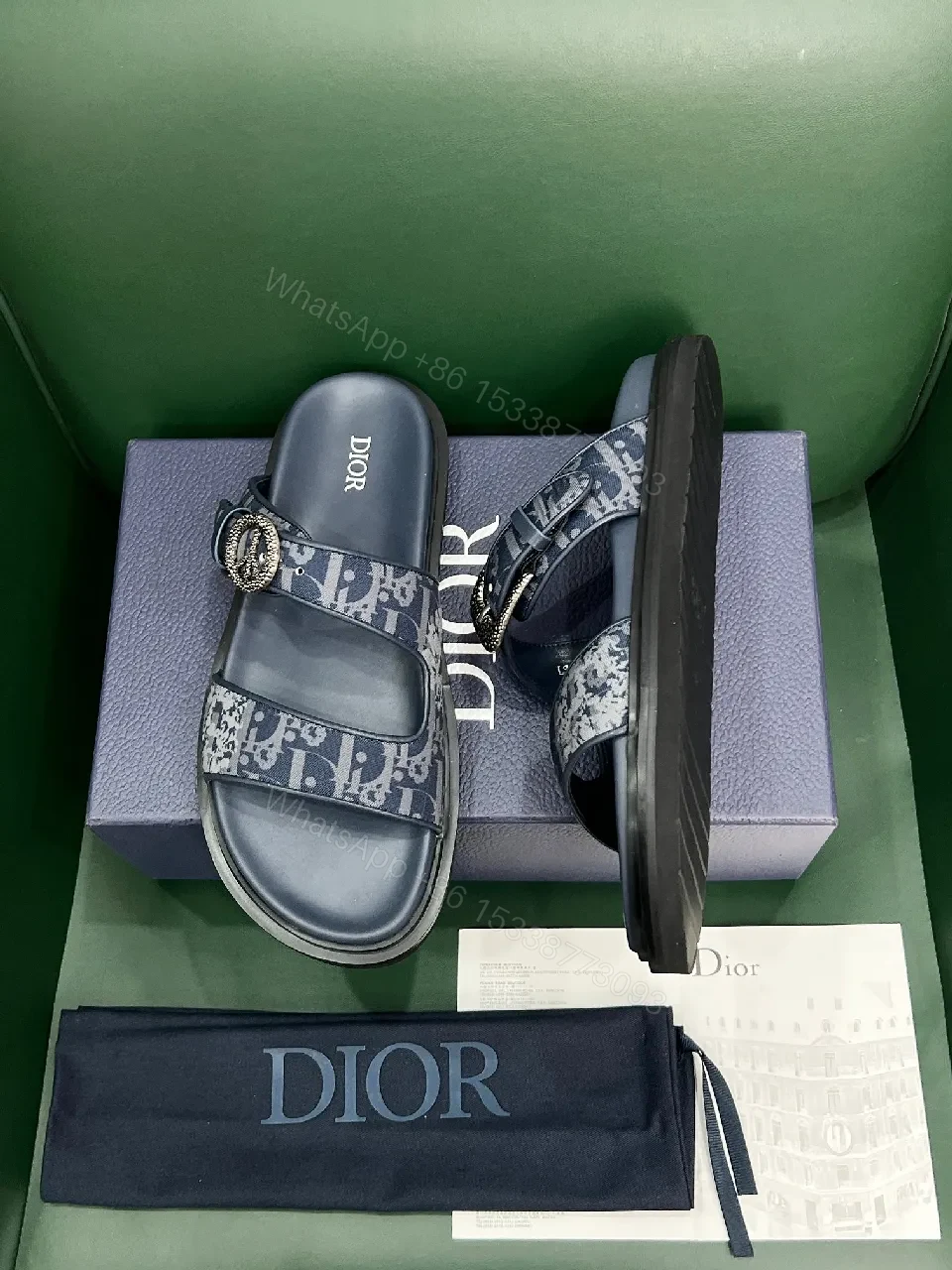 View 9 of Denim-Textured Buckle Sandals: Couture-Comfort Slides