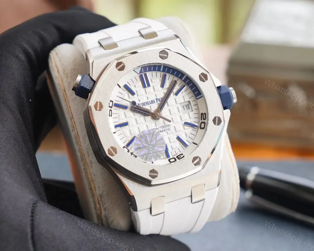 View 2 of BBR Factory Audemars Piguet Royal Oak Offshore Silver Dial Blue Accents Automatic Men’s Watch 42mm Stainless Steel Case with Rubber Strap
