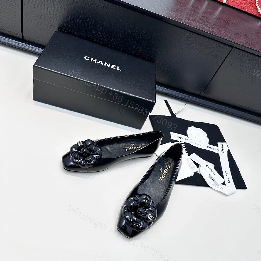 Glossy Patent Ballet Flats with Floral Embellishments — view 1
