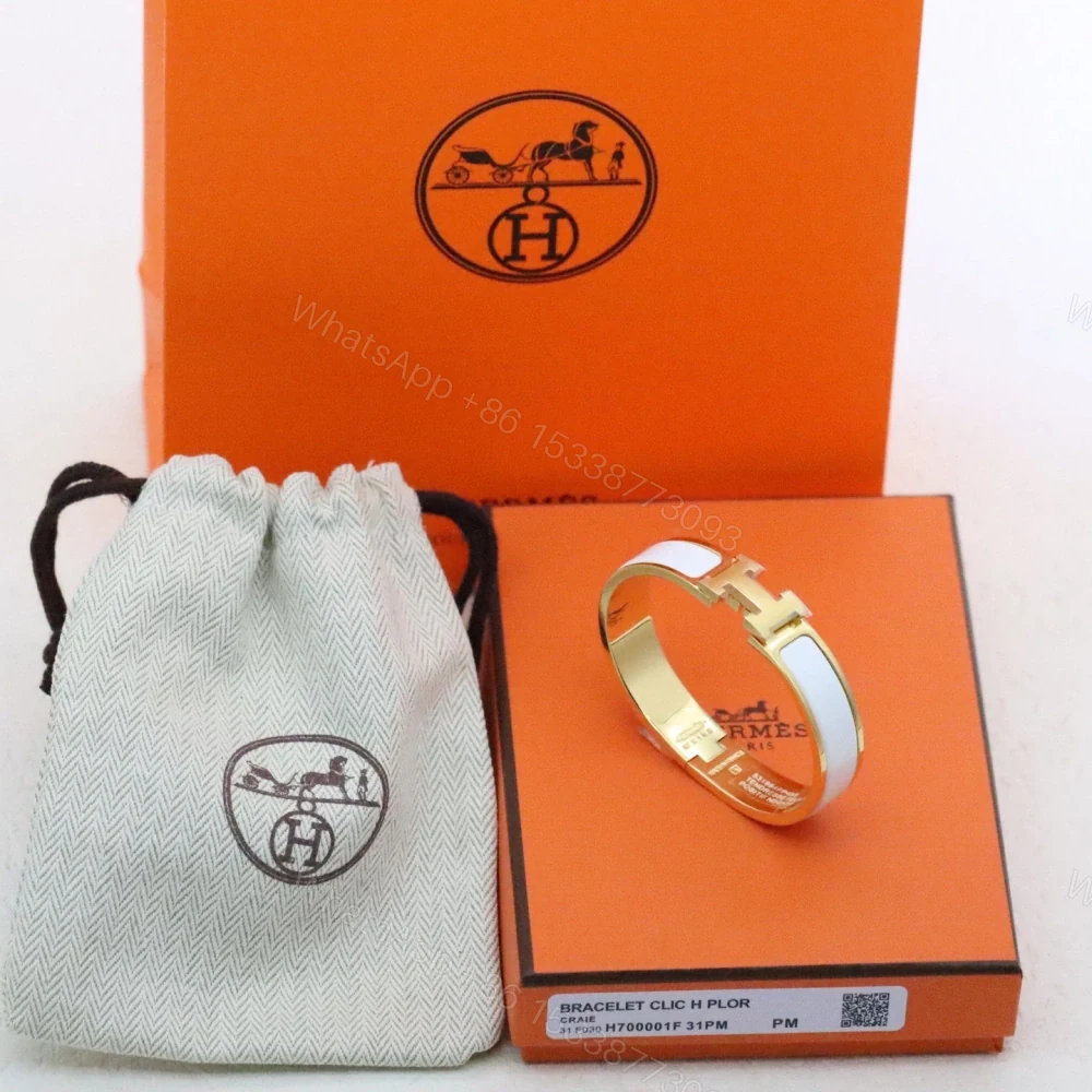 View 9 of 高仿Hermes*ClicH系列H700001F31鍍金琺瑯手鐲白色