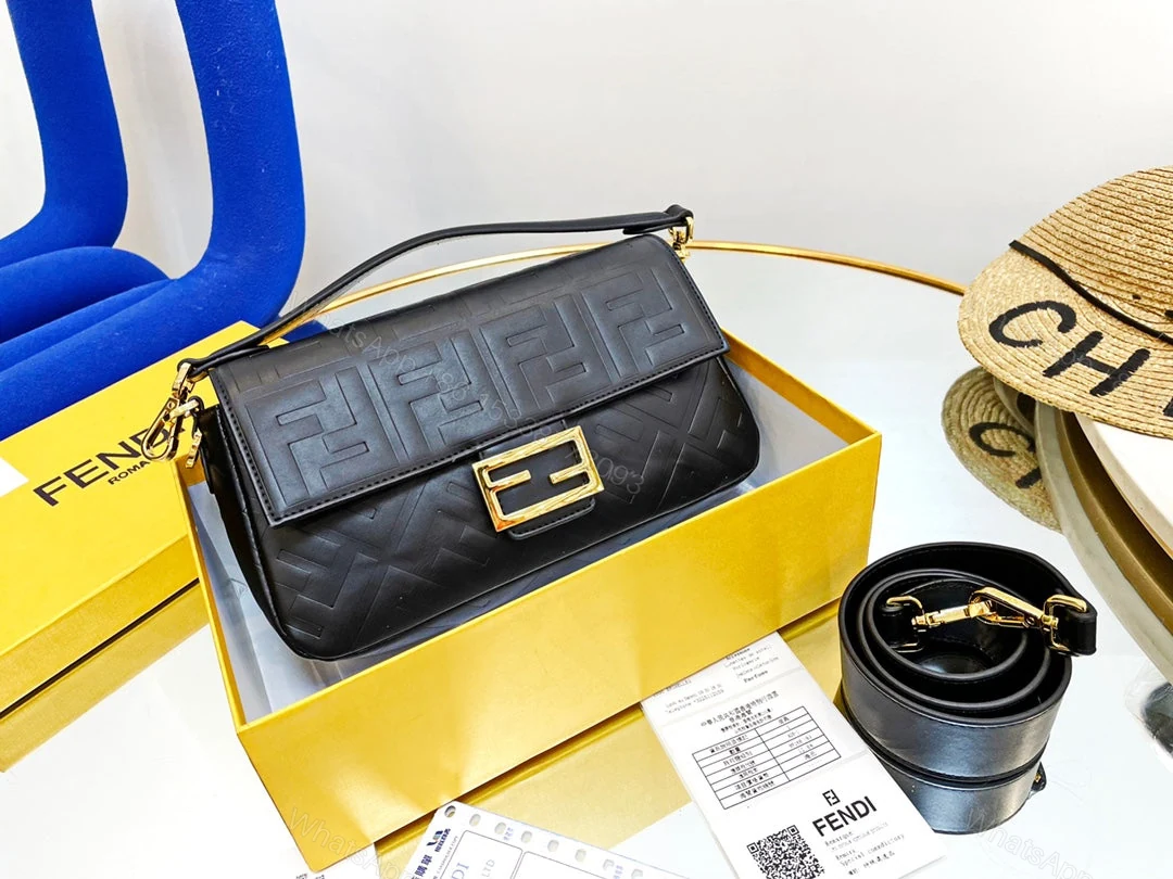 View 5 of FENDI Nappa FF 1974 Embossed Mini Baguette Black Sold Out