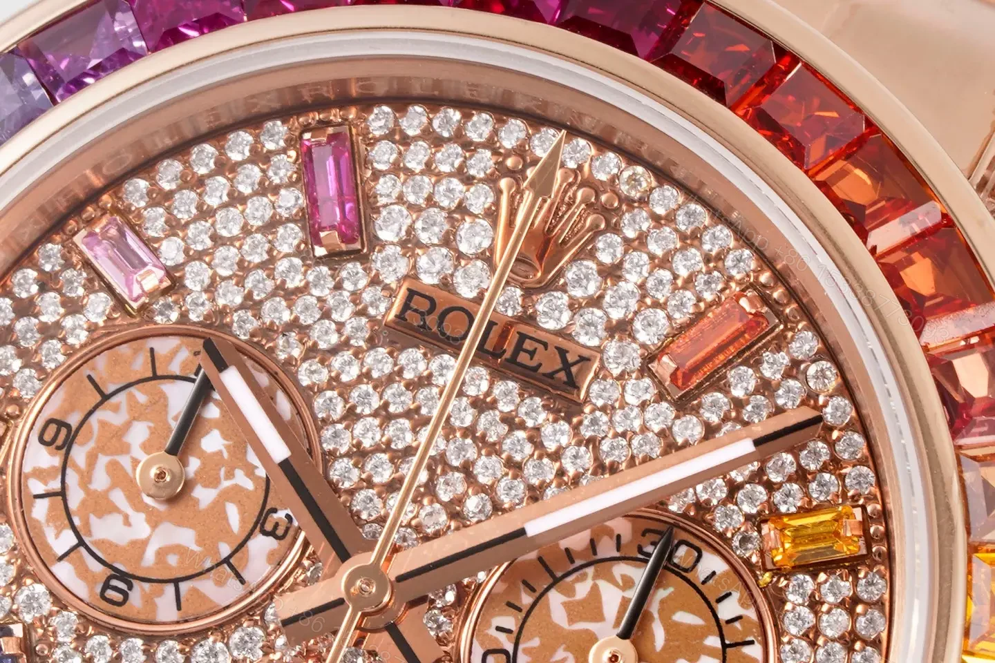 View 4 of Majestic rose gold pavé daytona replica 40MM Rainbow Bezel Edition ROLEX-DAYTONA-PINK-RB-40