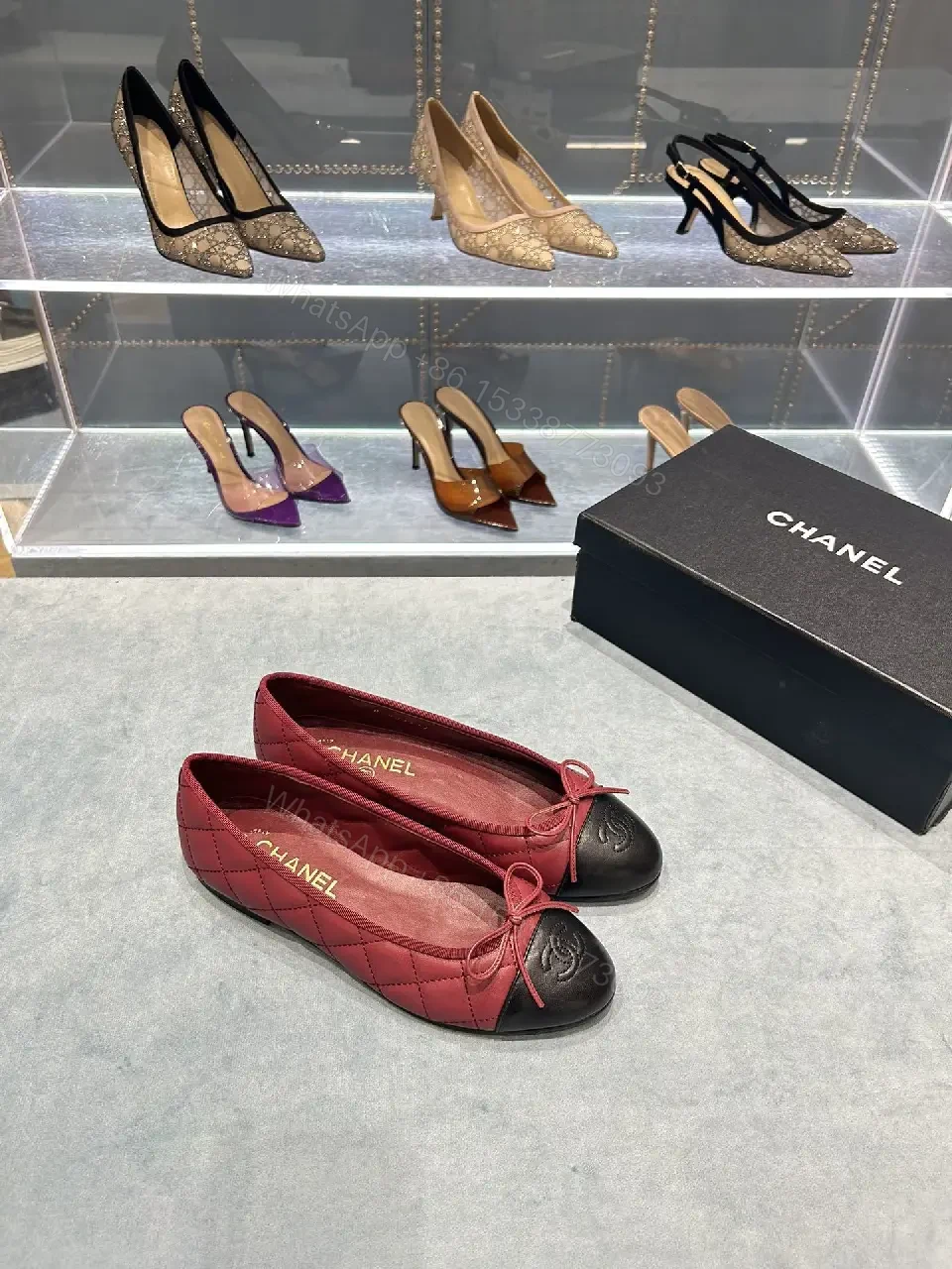View 3 of Quilted Leather Ballet Flats with Cap Toe