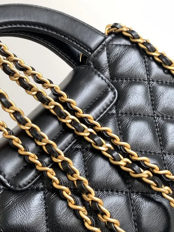 View 9 of Structured Luxe Quilted Leather Handbag with Gold Hardware