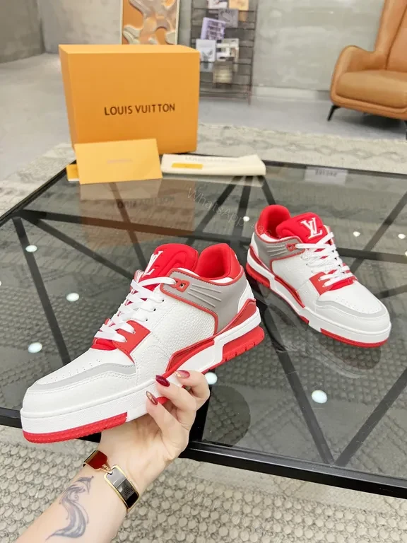 View 9 of Bold Red & White LV-Inspired High-Tops: All-Day Comfort Sneakers