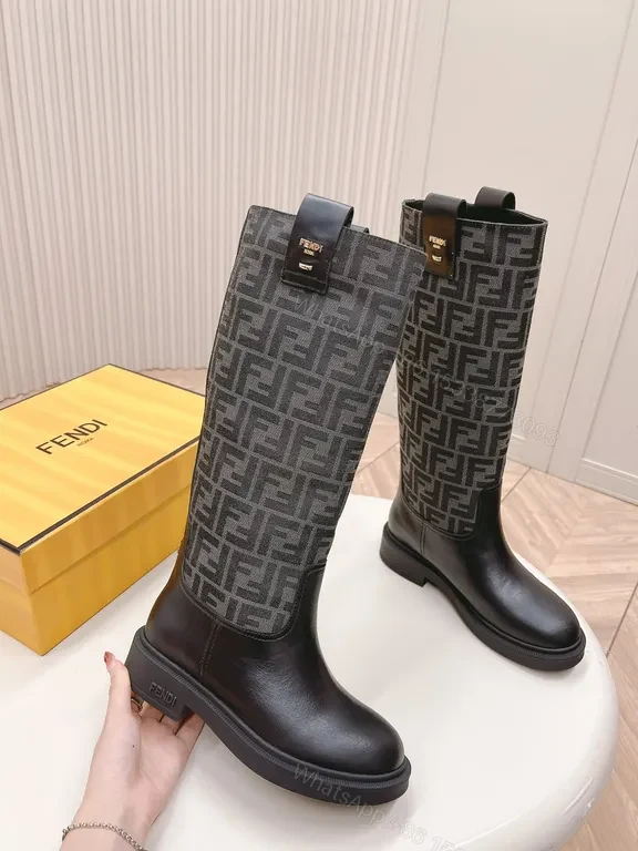 View 9 of Bold Leather Knee-High Boots: Textured Logo Jacquard Style