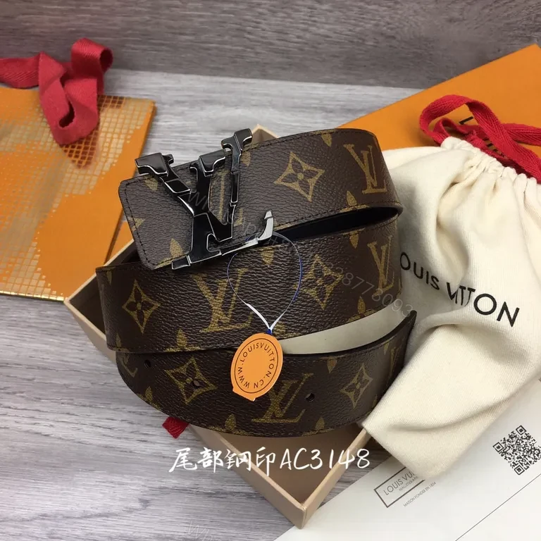 View 9 of Iconic LV Monogram Belt â€“ Premium Leather Backing, Gunmetal Buckle