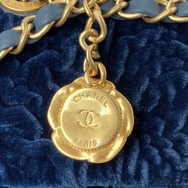 View 5 of Velvet Chanel-Inspired Flap Bag: Luxe, Navy, Gold