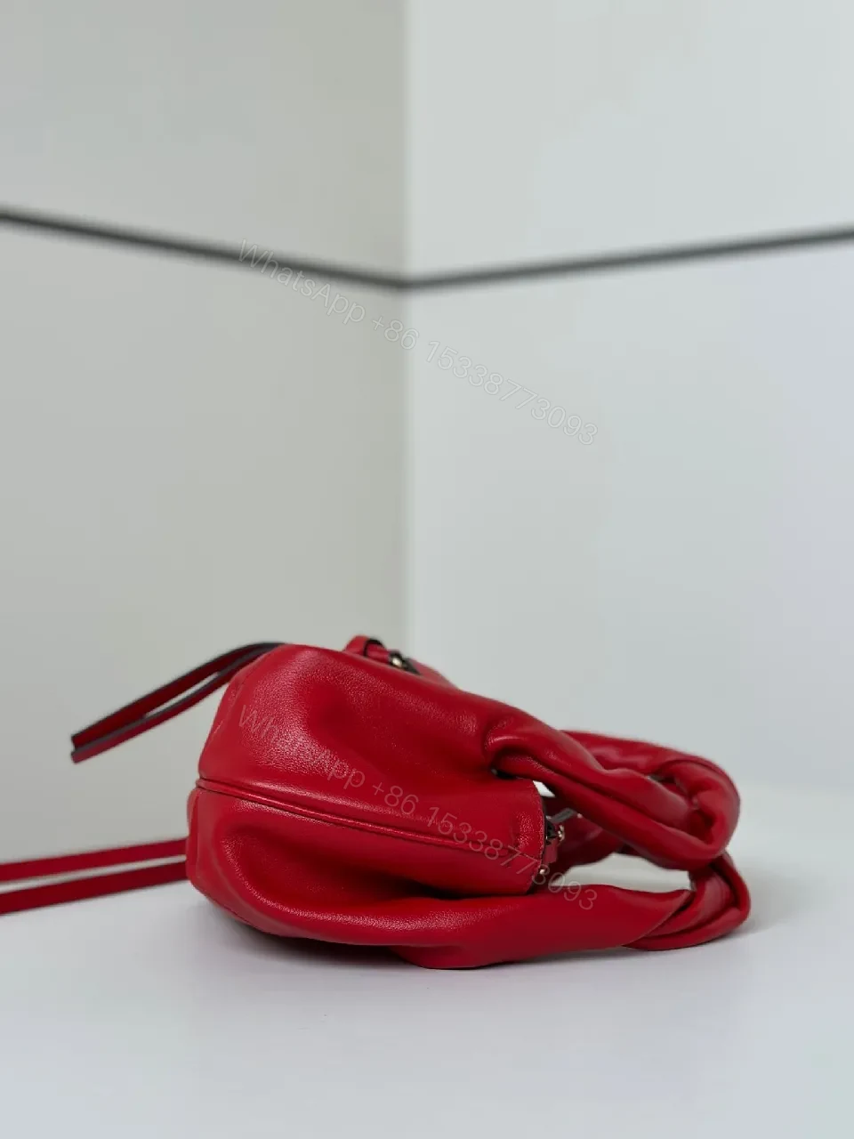 View 2 of Red Leather Knotted Mini Bag, Structured, Crossbody Ready