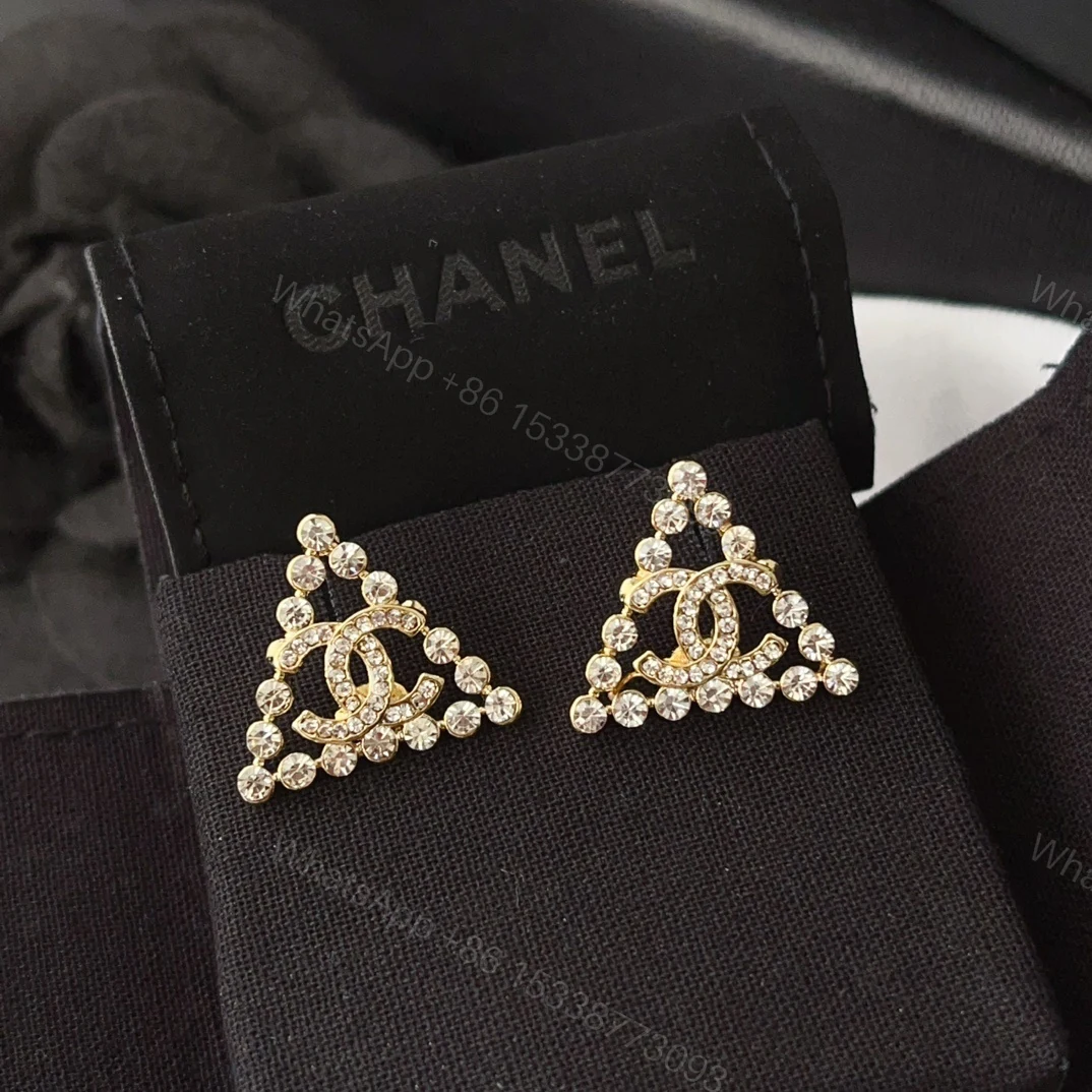 View 4 of Chanel Cc Logo With Triangular Gemstones Gold Ab2468 B010203 Nk635