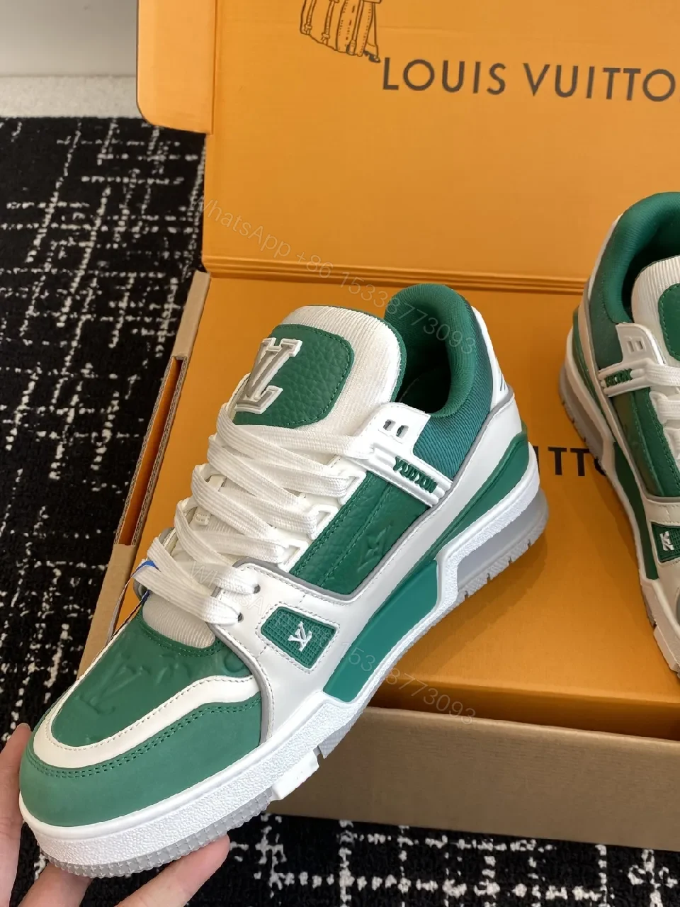 View 4 of Green & White Luxe High-Top Sneaker with Comfort