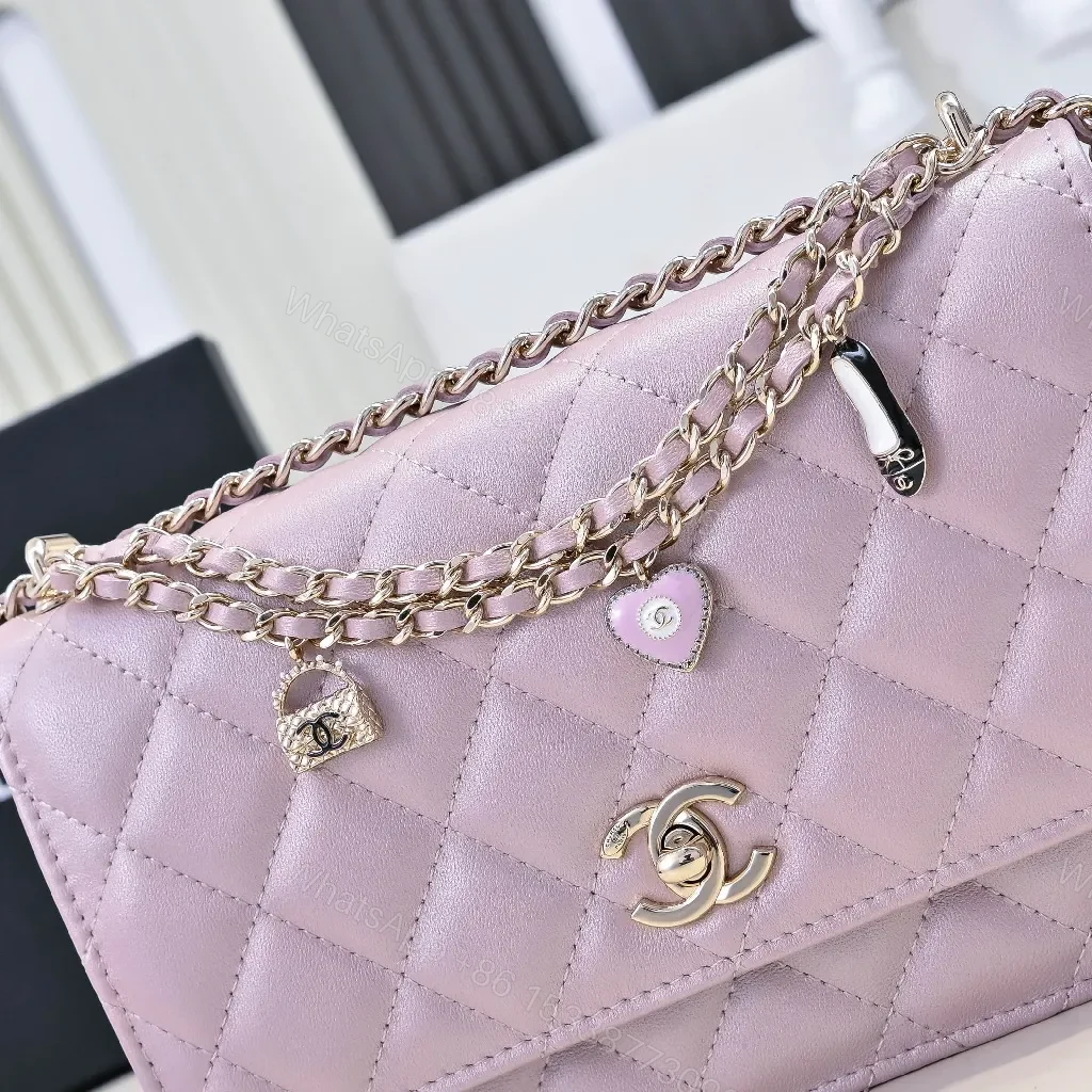 View 8 of Pink Quilted Mini Bag with Chain Strap - Lux