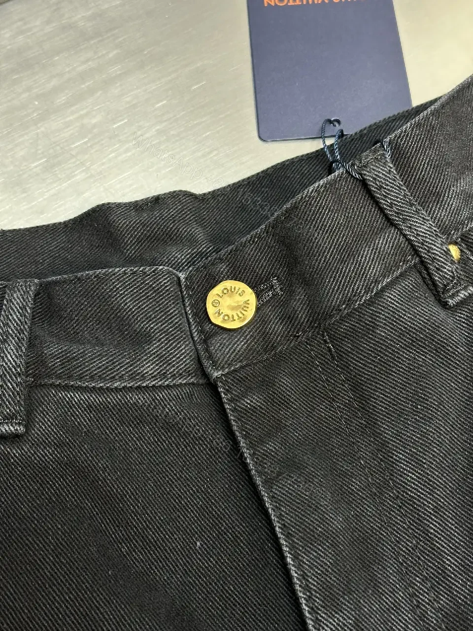 View 6 of Black Denim Louis Vuitton Embossed Bermuda Short