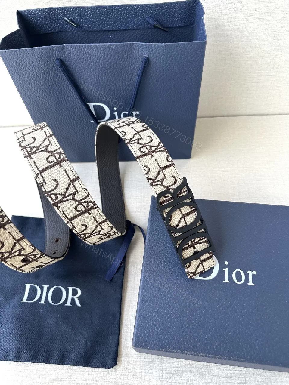 View 6 of Beige Monogram Belt with Luxe Signature Print