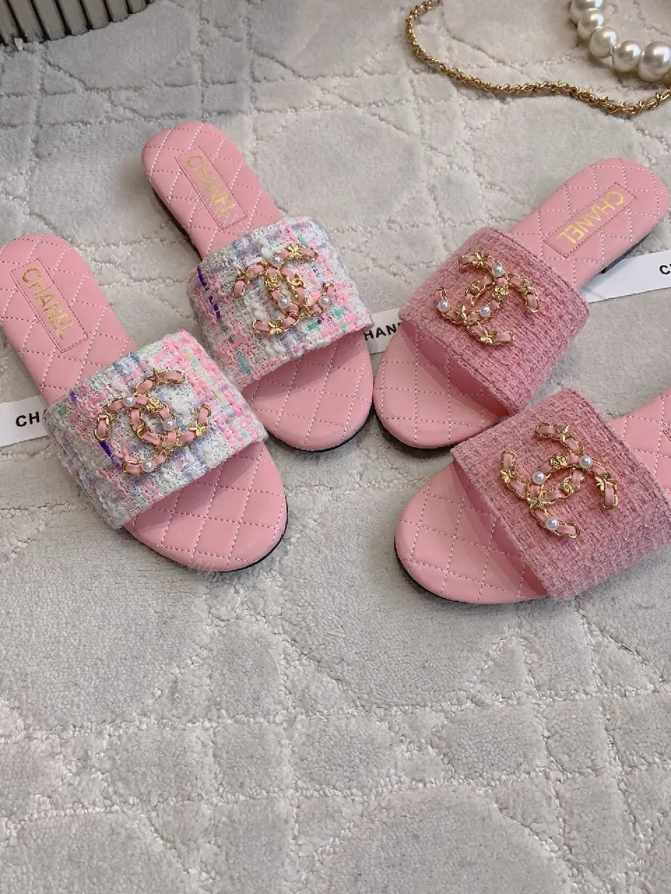 View 5 of Pink Quilted Slide Sandals: Luxe Comfortable Slip-Ons